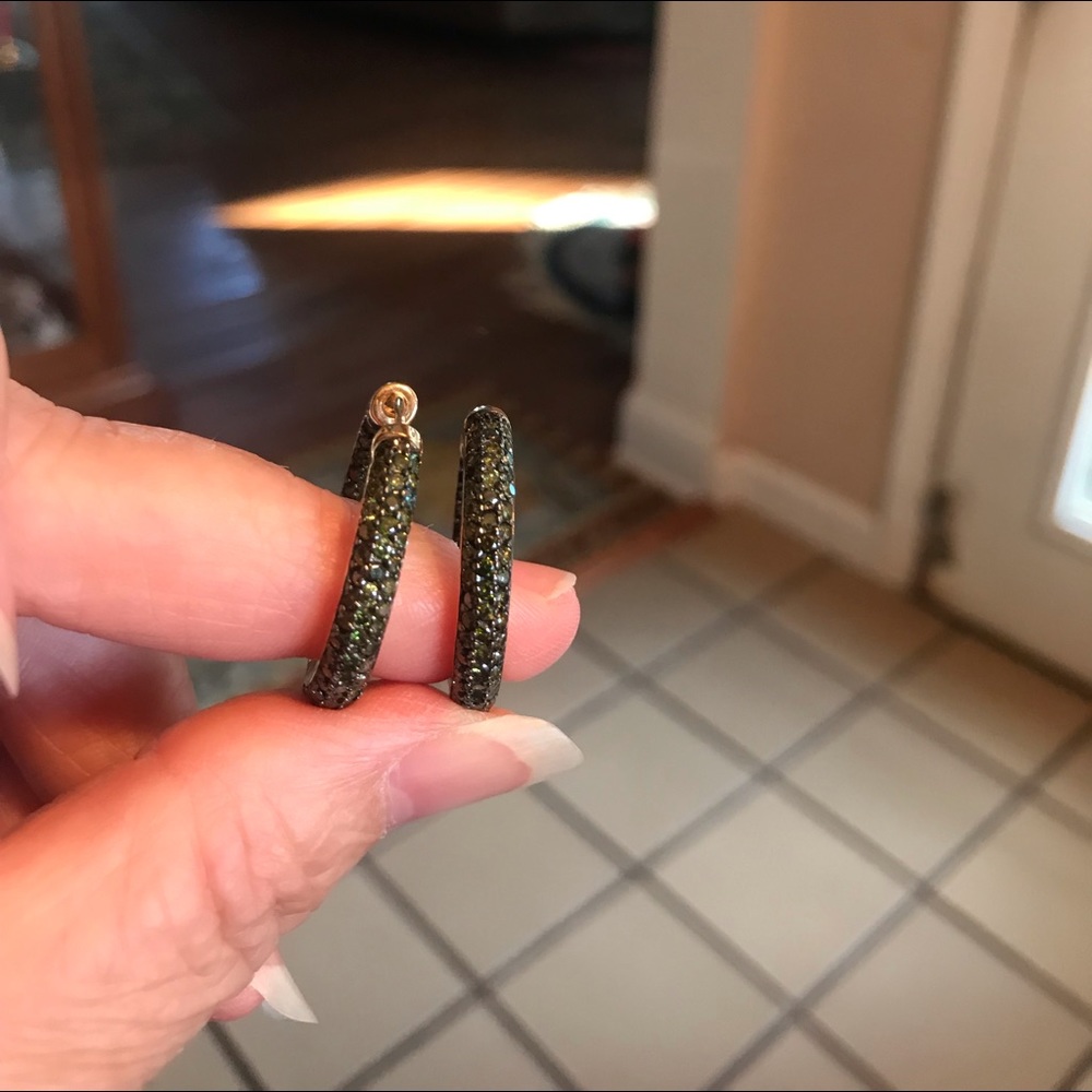 Gorgeous Green Diamond Hoops